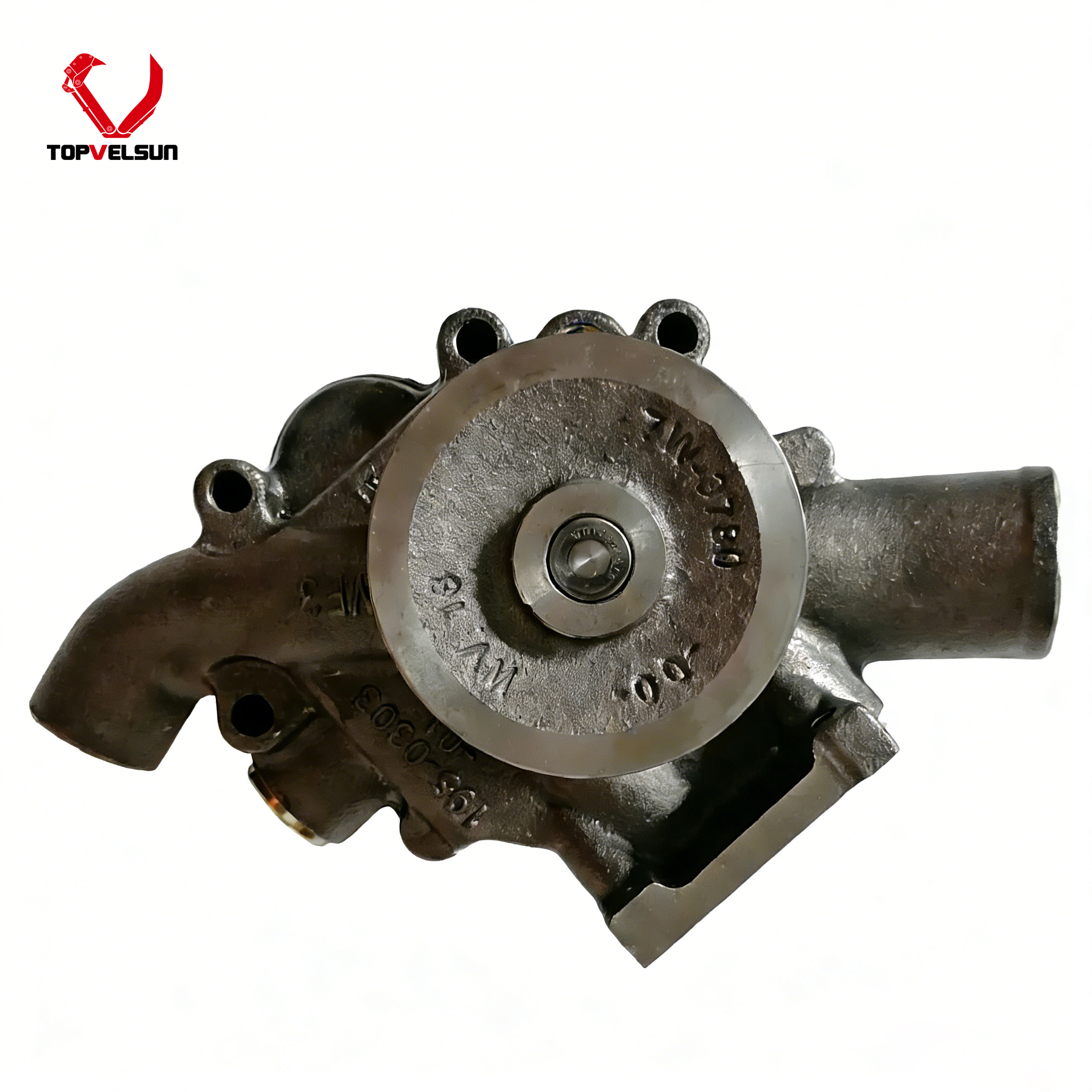 7C4508 water pump housing and pulley mounting side view