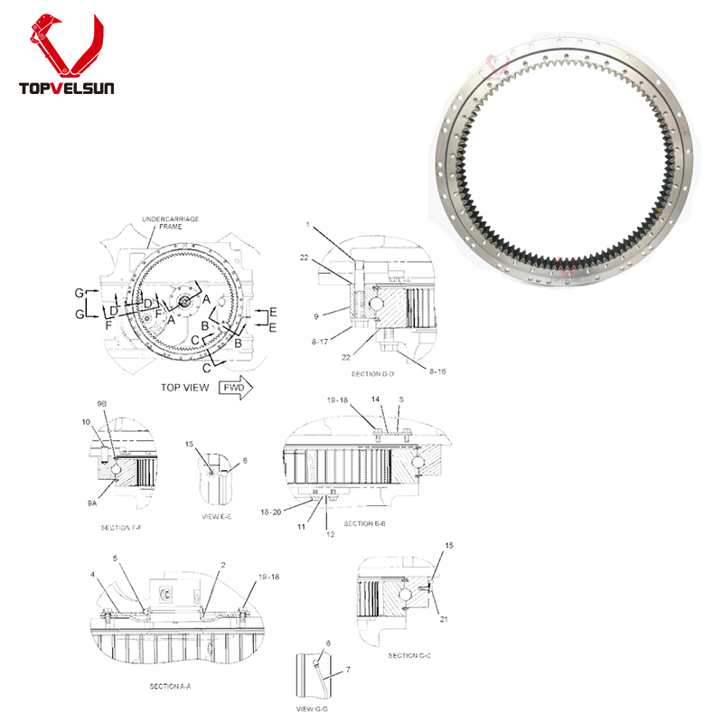 Internal 98 gear teeth detail of 267-6831 swing bearing for Cat